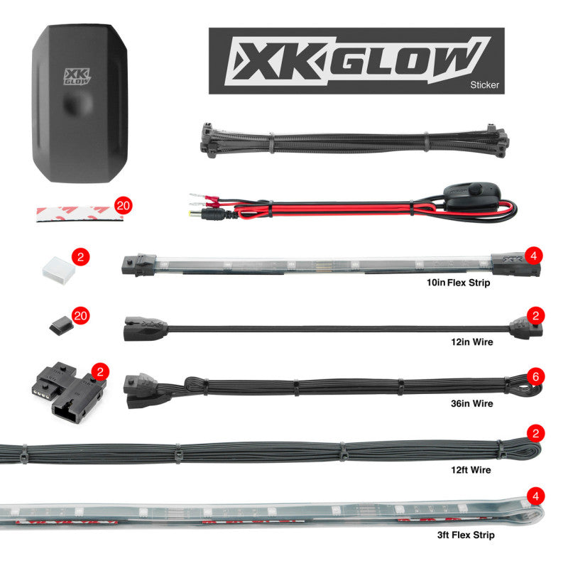 XKGLOW XK Glow Flex Strips Million Color XKCHROME App Controlled Boat Marine Kit 4x36In Strips + 4x10In