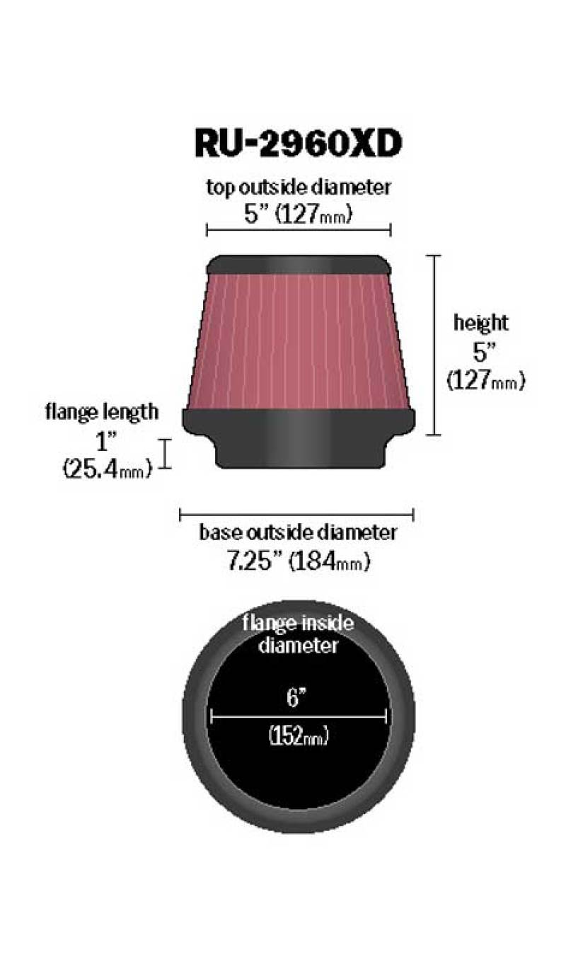 K&N Engineering K&N Universal Tapered Filter 6in Flange ID x 7.5in Base OD x 5in Top OD x 5in Height