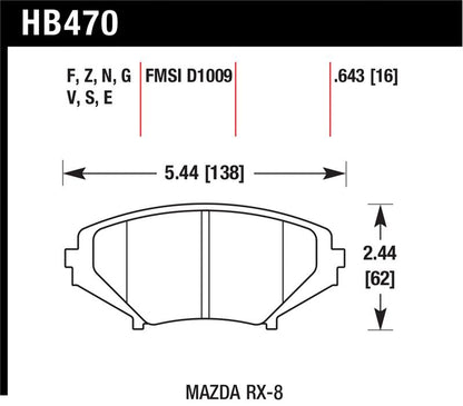 Hawk Performance Hawk 2004-2011 Mazda RX-8 Grand Touring HPS 5.0 Front Brake Pads