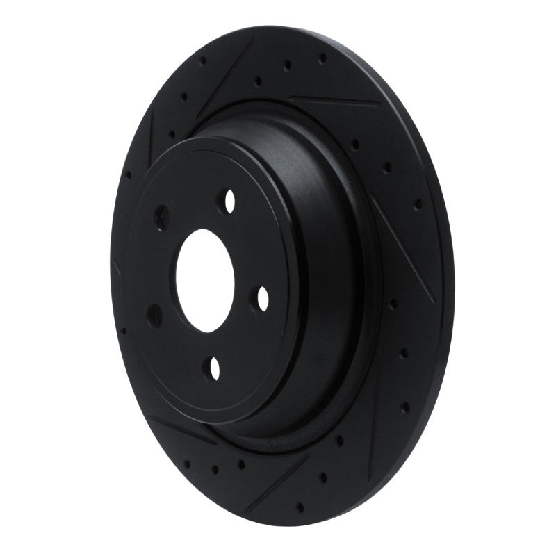 R1 Concepts R1 15-24 Ford Fusion Rear Left Drilled & Slotted Black Brake Rotor