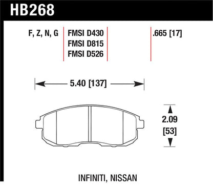 Hawk Performance Hawk 03-04 G35/03-05 G35X/ 02-05 350z w/o Brembo DTC-60 Race Front Brake Pads