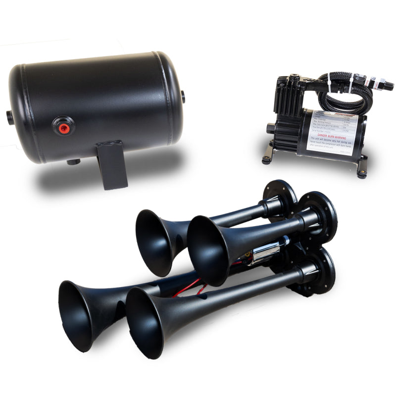 Kleinn Air Horns Kleinn Quad Black Horn Kit w/ 130 PSI Air Compressor / 1.0 gal Air Tank
