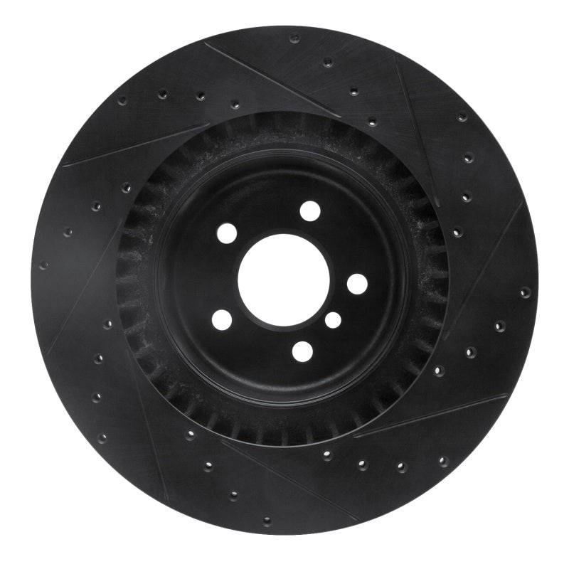 R1 Concepts R1 10-14 BMW X5 Rear Left Drilled & Slotted Black Brake Rotor