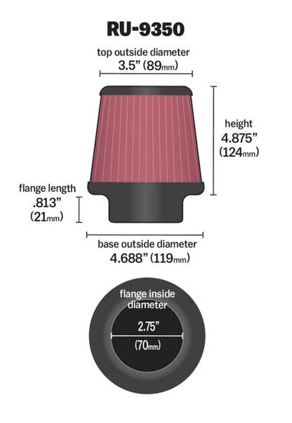K&N Engineering K&N Universal Clamp-On Air Filter 2-3/4in FLG / 4-11/16in B / 3-1/2in T / 4-7/8in H