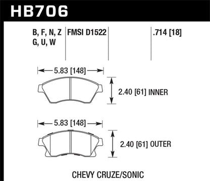 Hawk Performance Hawk 11-12 Chevy Cruze Eco/LS/1LT/2LT/LTZ / 12 Sonic LS/LT/LTZ DTC-60 Front Race Brake Pads