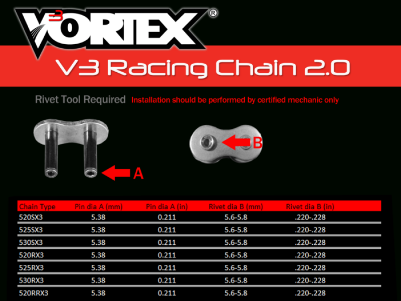 Vortex Racing V3 2.0 Master Link Rivet 520RRX4-RCL ROAD RACE- Gold