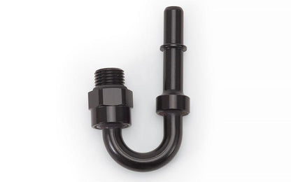 Russell Performance Adpt Fitting 3/8in SAE Qck Dis Male to #8 SAE Port Male Swvl End 90 Deg Blk Anod