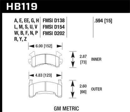 Hawk Performance Hawk Buick / Cadillac / Chevrolet / GMC / Oldsmobile / Pontiac D-154 Caliper Black Race Brake Pads