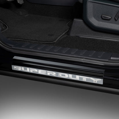Putco 17-20 Ford SuperDuty Reg/Super Cab w/ SUPERDUTY Etching (2pcs) Black Platinum Door Sills
