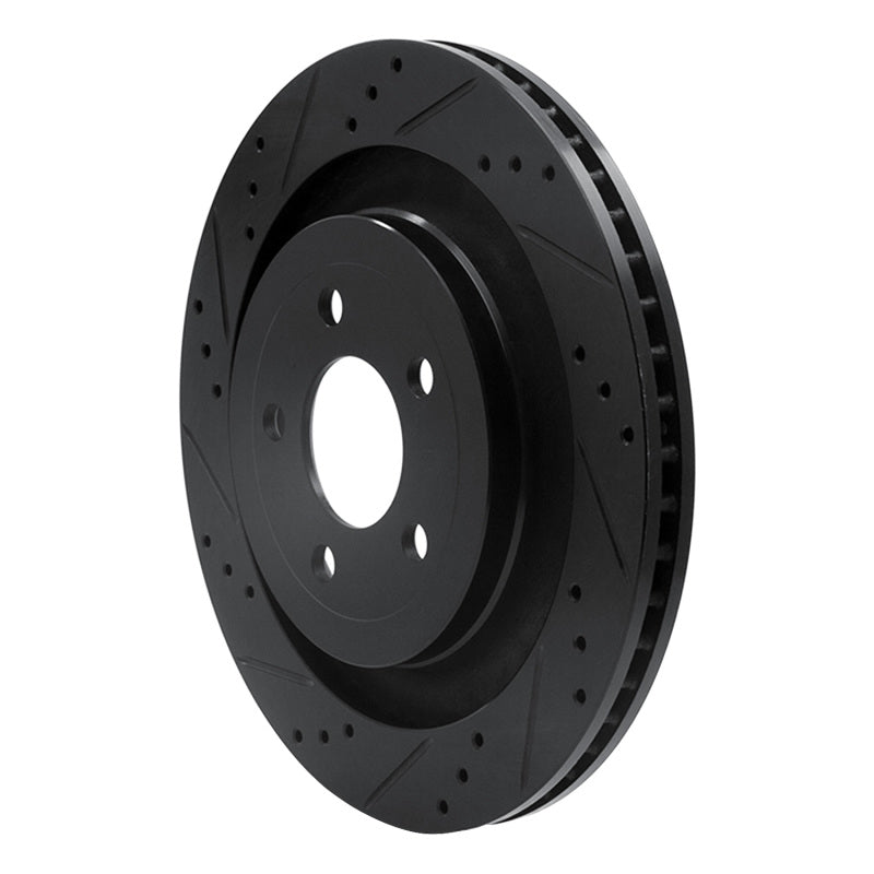 R1 Concepts R1 15-23 Ford Mustang Rear Left Drilled & Slotted Black Brake Rotor