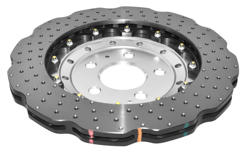 DBA 2014+ Audi RS Q3 Front 5000 Series Cross Drilled & Dimpled Rotor w/Clear Anodized Hat