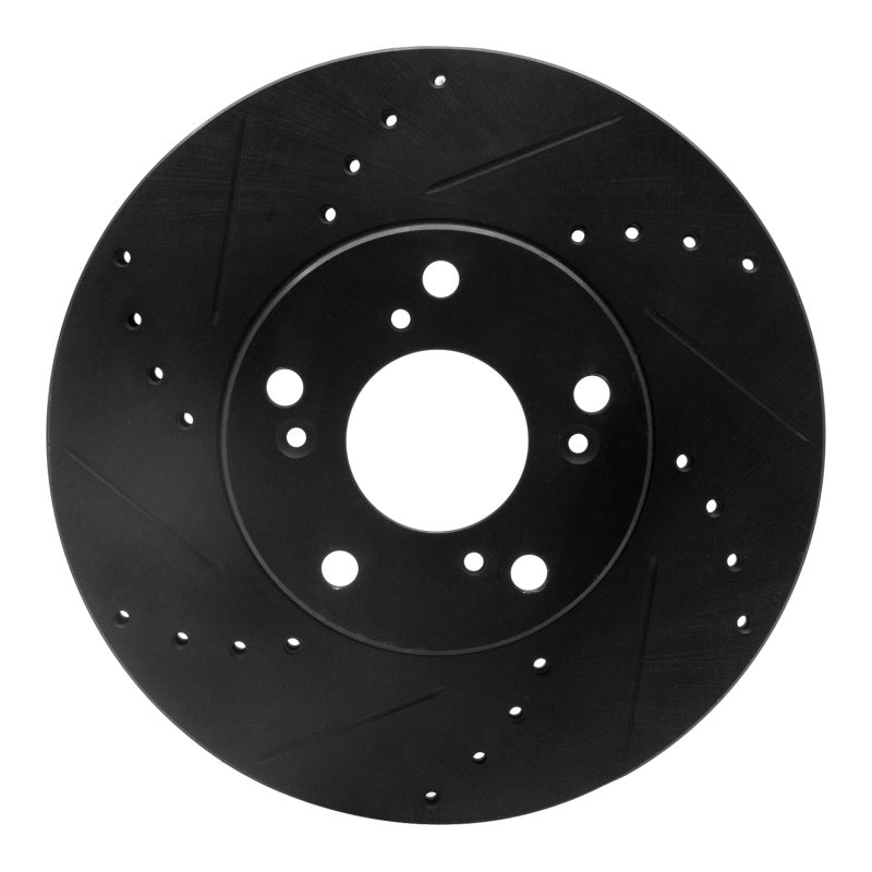 R1 Concepts R1 06-15 Honda Civic Front Left Drilled & Slotted Black Brake Rotor