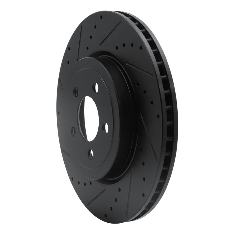 R1 Concepts R1 09-23 Dodge Challenger Front Left Drilled & Slotted Black Brake Rotor