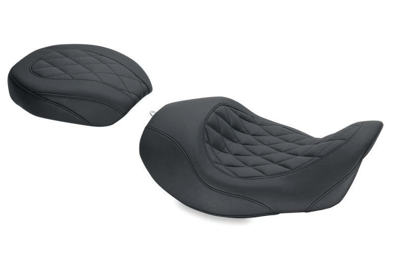 Mustang Motorcycle Mustang 06-17 Harley Dyna Wide Tripper Forward Solo Seat Diamond Stitch - Black