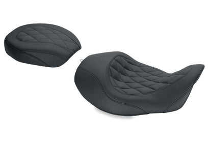 Mustang Motorcycle Mustang 06-17 Harley Dyna Wide Tripper Forward Solo Seat Diamond Stitch - Black