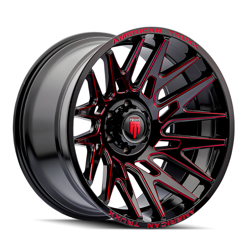 American Truxx AT1919 Evolution 22x12 / 8x180 BP / -44mm OS / 124.2mm Hub Gloss Blk Prizm Red Wheel