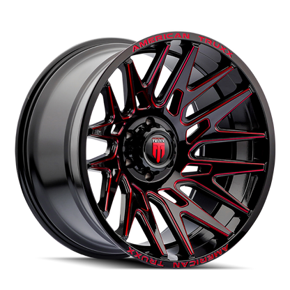 American Truxx AT1919 Evolution 22x12 / 8x180 BP / -44mm OS / 124.2mm Hub Gloss Blk Prizm Red Wheel