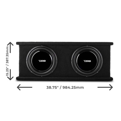 DS18 Dual 12in Shallow Subwoofer and Enclosure 700 Watts RMS Sealed Black Carpet