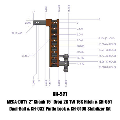 GEN-Y Hitch Gen-Y Mega Duty 2in Shank 15in Drop 16K Hitch w/Dual-Ball/Pintle Lock/Stabilizer Kit