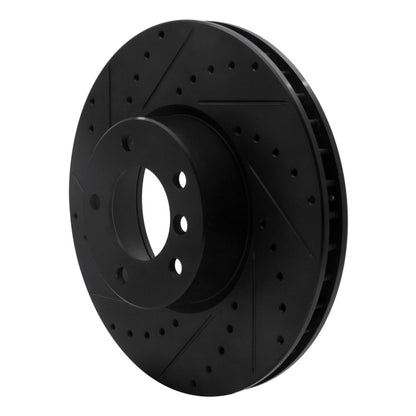 R1 Concepts R1 00-03 BMW 540I Front Left Drilled & Slotted Black Brake Rotor