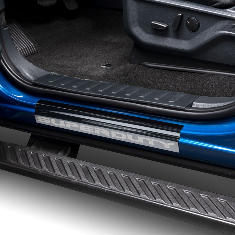 Putco 17-20 Ford SuperDuty Reg/Super Cab w/ SUPERDUTY Etching (2pcs) Black Platinum Door Sills