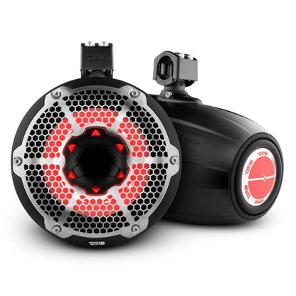 DS18 Marine And Powersports Towers w/ Built In 10in 1in Driver 300 Watts RMS RGB LED Lights Black