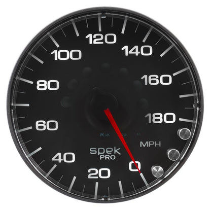 Autometer Spek-Pro Gauge Speedometer 5in 180 Mph Elec. Programmable Black/Black