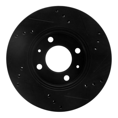 R1 Concepts R1 00-02 Hyundai Accent Front Left Drilled & Slotted Black Brake Rotor