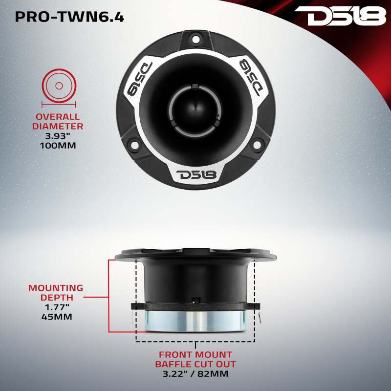 DS18 4in High Compression Neodymium Tweeter 150 Watts RMS 1.5 in Polyimide Vc 4 ohm