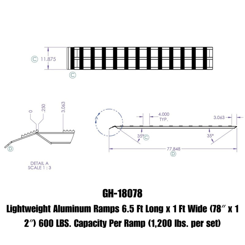 GEN-Y Hitch Gen-Y Lightweight 6.5ft Aluminum Loading Ramps 12in x 78in 600lb Capacity Per Ramp - Pair