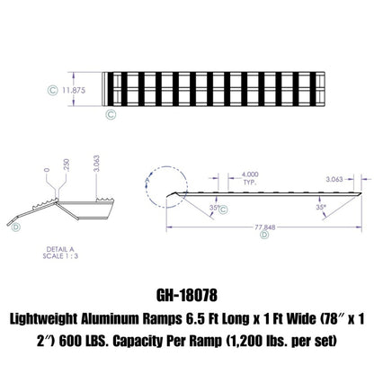 GEN-Y Hitch Gen-Y Lightweight 6.5ft Aluminum Loading Ramps 12in x 78in 600lb Capacity Per Ramp - Pair