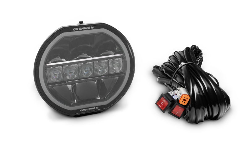 Go Rhino Xplor Blackout Series Maxline LED Hi/Low Beam w/Multi DRL (Surface Mount) 7in. - Blk
