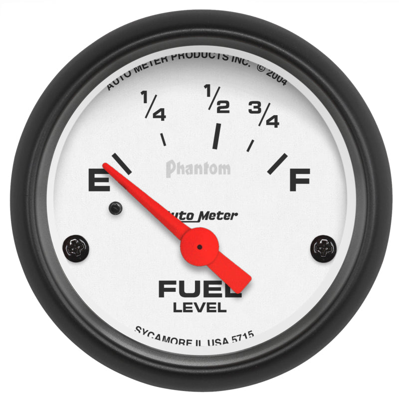 Autometer Phantom 52mm 73 Ohm Empty-10 Ohm Fuel Short Sweep Electric Fuel Level Gauge