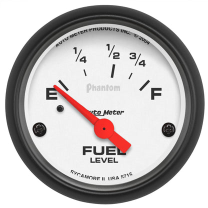 Autometer Phantom 52mm 73 Ohm Empty-10 Ohm Fuel Short Sweep Electric Fuel Level Gauge