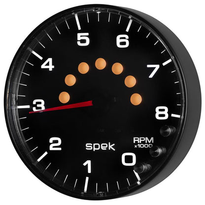 Autometer Spek-Pro Gauge Tachometer 5in 8K Rpm W/Shift Light & Peak Mem Black/Black