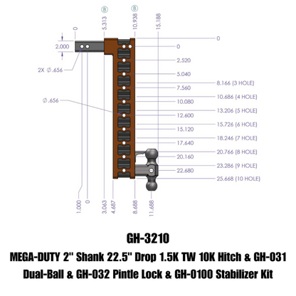 GEN-Y Hitch Gen-Y Mega Duty 2in Shank 22.5in Drop 10K Hitch w/Dual-Ball/Pintle Lock/Stabilizer Kit