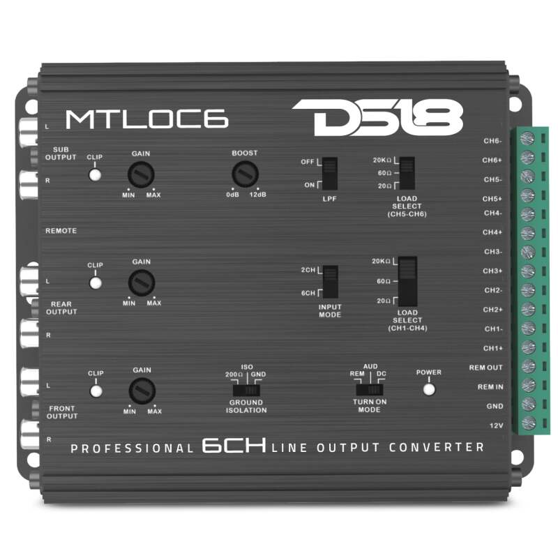 DS18 6-Chnl Speaker Emulator Remote Out Level Matching Controls LED Clip Indicator Hi/Low Converters