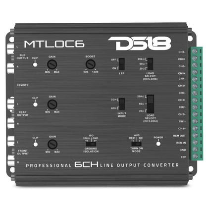 DS18 6-Chnl Speaker Emulator Remote Out Level Matching Controls LED Clip Indicator Hi/Low Converters