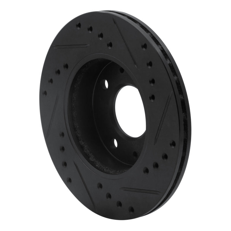R1 Concepts R1 86-17 Nissan NX Front Left Drilled & Slotted Black Brake Rotor