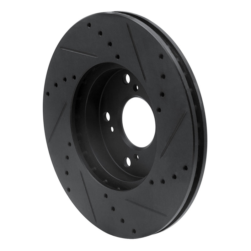 R1 Concepts R1 06-15 Honda Civic Front Left Drilled & Slotted Black Brake Rotor