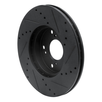 R1 Concepts R1 06-15 Honda Civic Front Left Drilled & Slotted Black Brake Rotor
