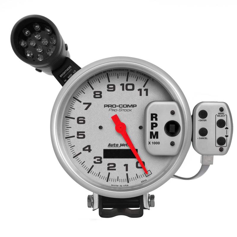 AutoMeter Gauge Tach 5in. 11K RPM Pro-Stock Pedestal W/ Super Lite & Peak Mem Ul
