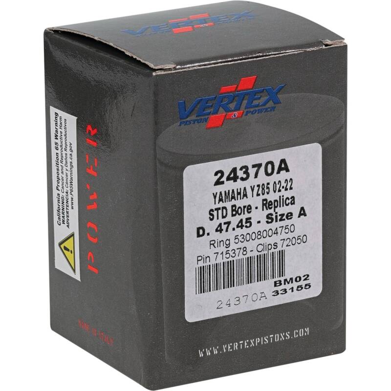 Vertex Pistons Vertex Piston 02-24 Yamaha YZ 85 85cc Cast Replica Piston Kit