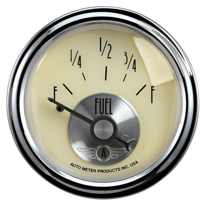 AutoMeter Gauge Fuel Level 2-1/16in. 0 Ohm(e) to 90 Ohm(f) Elec Prestige Antique. Ivory