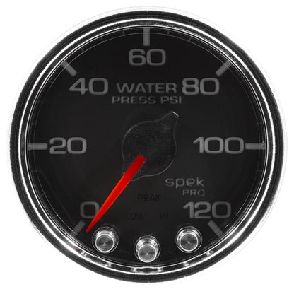 Autometer Spek-Pro Gauge Water Press 2 1/16in 120psi Stepper Motor W/Peak & Warn Blk/Chrm
