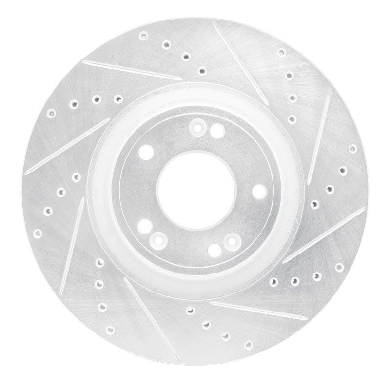R1 Concepts R1 09-14 Hyundai Genesis Sedan Front Right Drilled & Slotted Silver Brake Rotor
