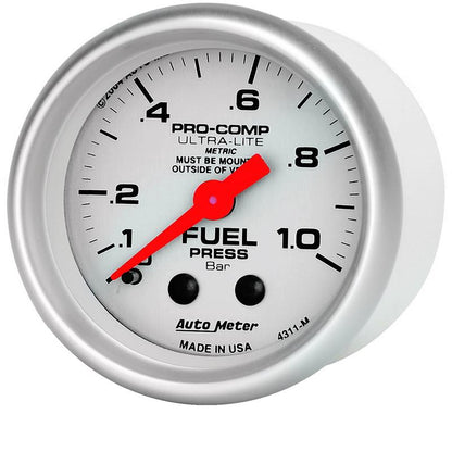 Autometer Ultra-Lite 52mm 0-1.0 Bar Mechanical Fuel Pressure Gauge