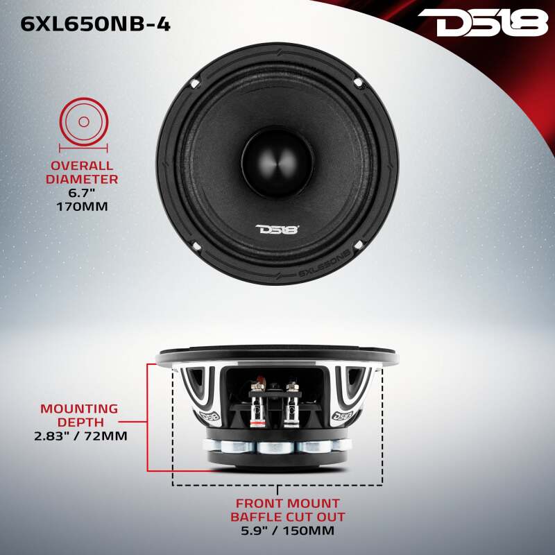 DS18 6.5in 325 Watts RMS 4 ohm Neodymium Bullet Mid-Range Loudspeakers