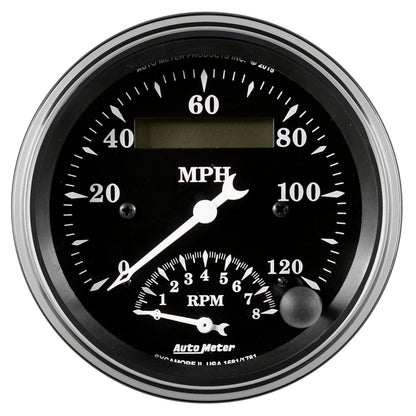 AutoMeter Auto Meter Gauge Tach/Speedo 3 3/8in 120mph & 8k RPM Elec. Program. Old Tyme Blk