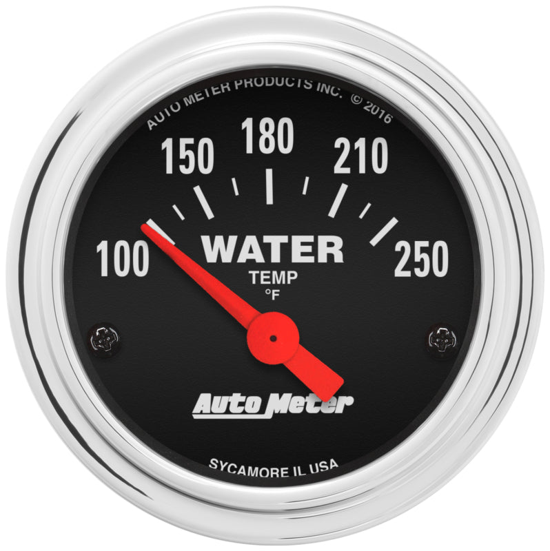 Autometer Traditional Chrome 52mm 100-250 Deg F Short Sweep Electrical Water Temperature Gauge